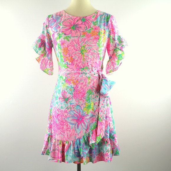 Lilly Pulitzer Darlah Stretch Ruffle Trim Mini Dress Multi Paradise Found 2 NWT - Picture 1 of 8